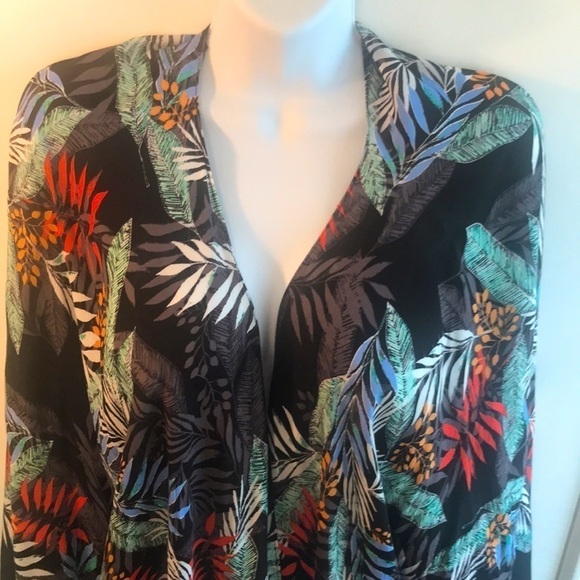 Tropical Leaf Print Kimono Coverup - Picture 4 of 12